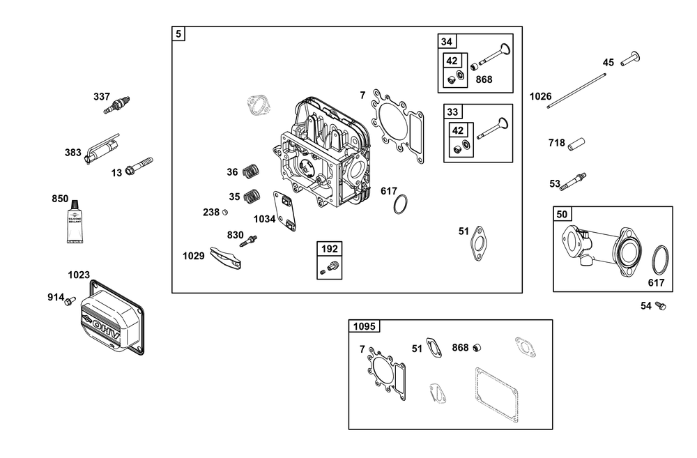 Cylinder Head Group Diagram and Parts List for 21R807-0090-G1 200000 - 399999 Briggs and Stratton Engine